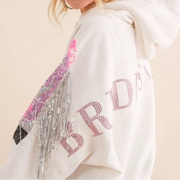 BRIDES LAST RIDE Sequin Cowgirl Bride Sweatshirt NEW - Picture 2 of 5